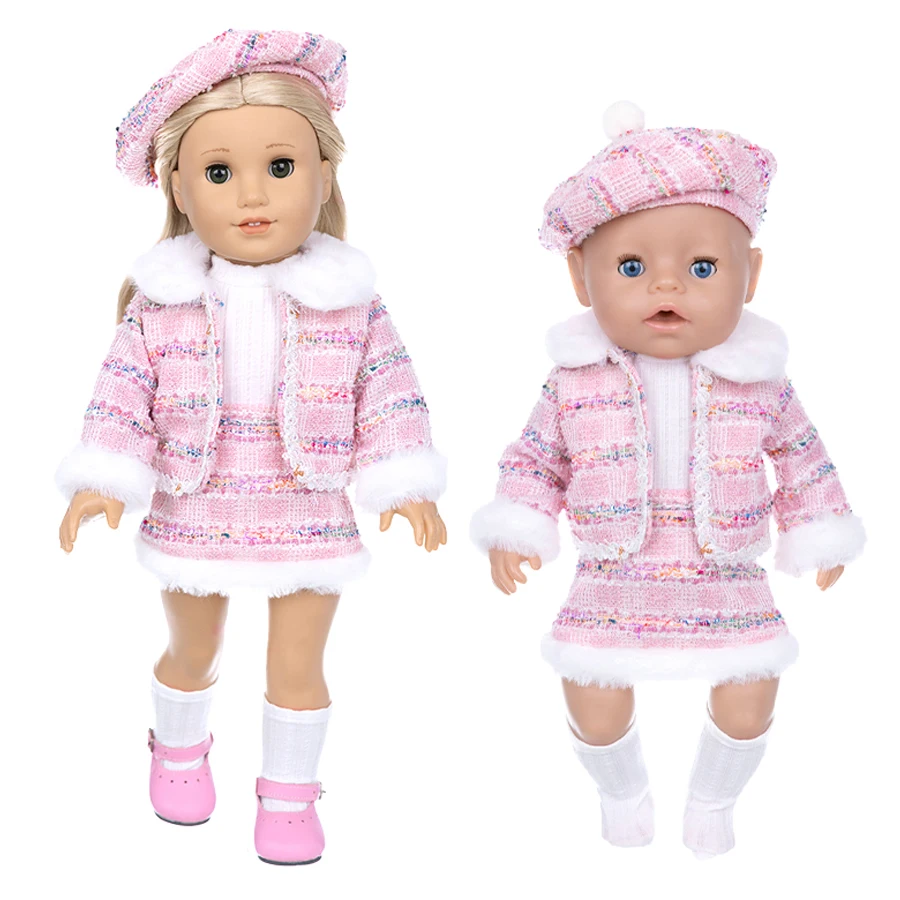 16-18Inch Doll Pink Knitted Clothes Hat Top Jacket Skirt Set Socks Reborn Doll Realistic Baby Dolls Accessories Outfit Girl Gift