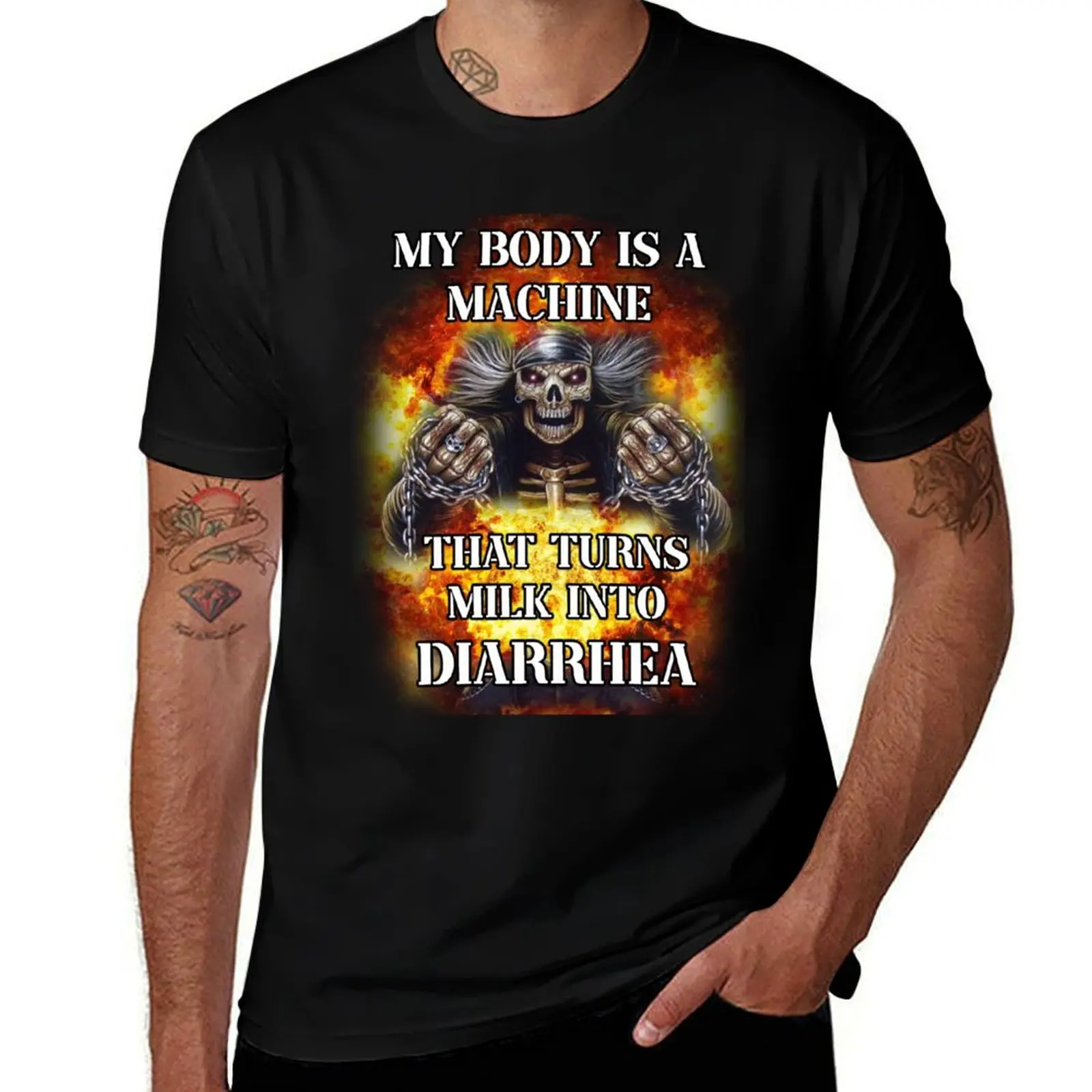 my body is a machine that turns milk into diarrhea badass skeleton meme T-Shirt Mechanic Work Tee Shirt T-Shirt