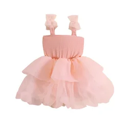 Summer Cute Kids Girls Dress Birthday Party Princess Dress Children Solid Color Sleeveless Girl Wedding Tutu Tulle Dresses