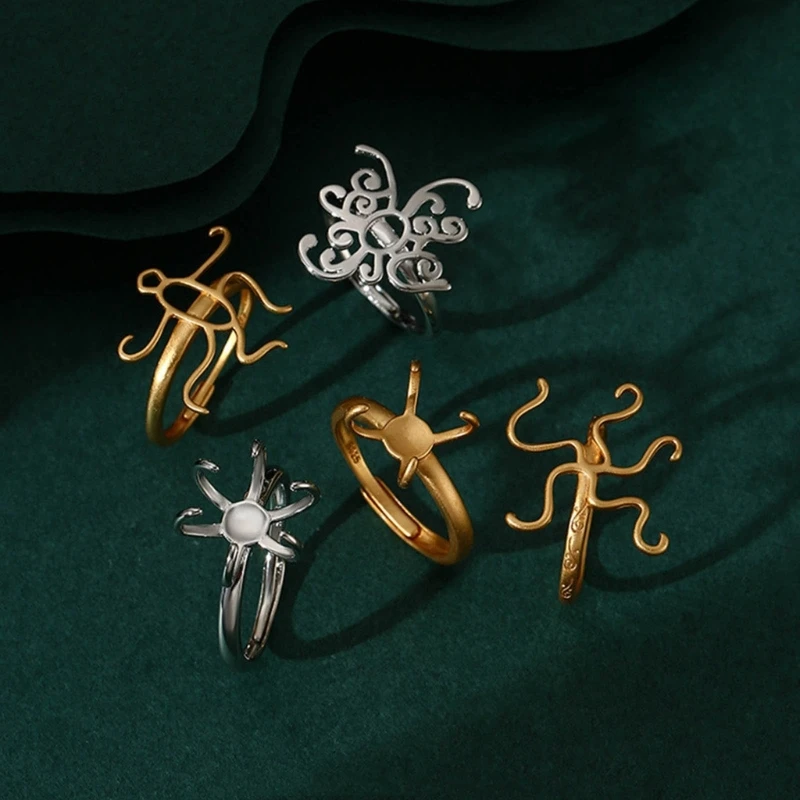 فتح خواتم قابلة للتعديل قاعدة خواتم الاصبع فارغة الإعداد للنساء مطعمة كريستال الفيروز جوهرة طبيعية صنع المجوهرات DIY بها بنفسك