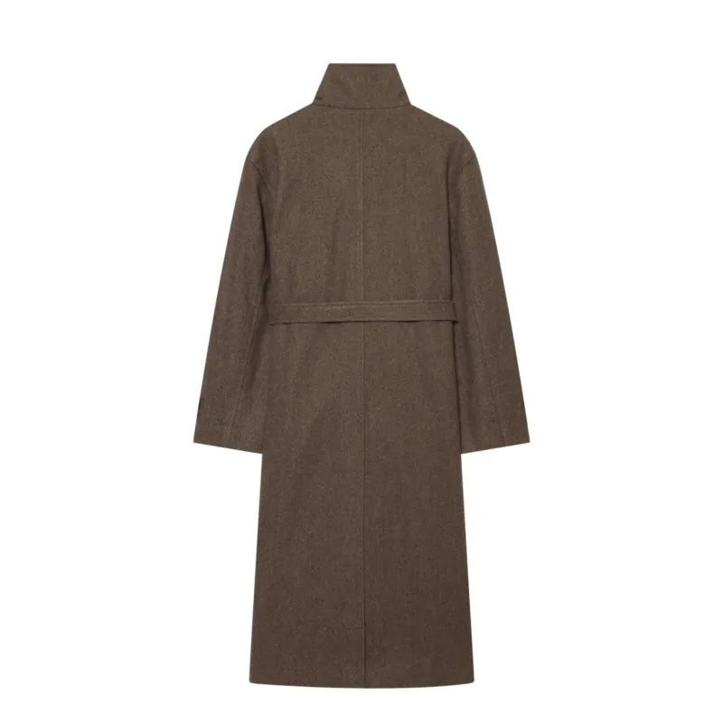 HipSeam Women's Long Coat With Belt New 2026 Autumn Stand Collar Long Sleeve Button Women Winter Overcoat Chic Female Coats