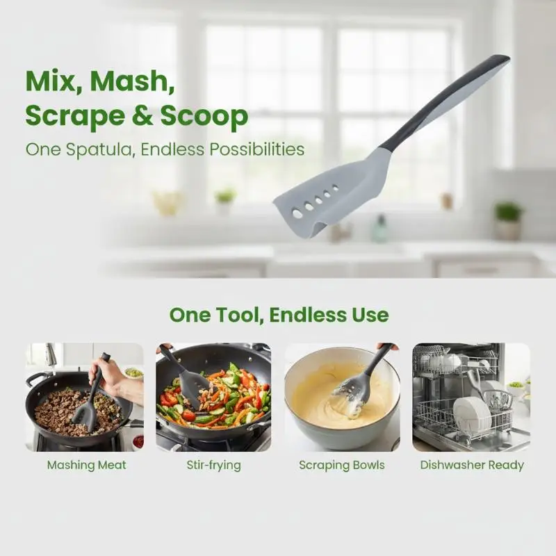 2-in-1 Silicone Mincing Spatula Meat Chopper Shredding Spatula Oil Filtering