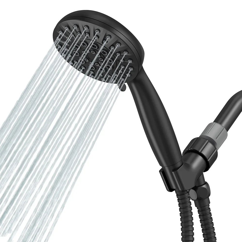 

4.3" 110mm 6 Functions ABS Chrome Water Saving Matte Black Shower Handheld And Hose