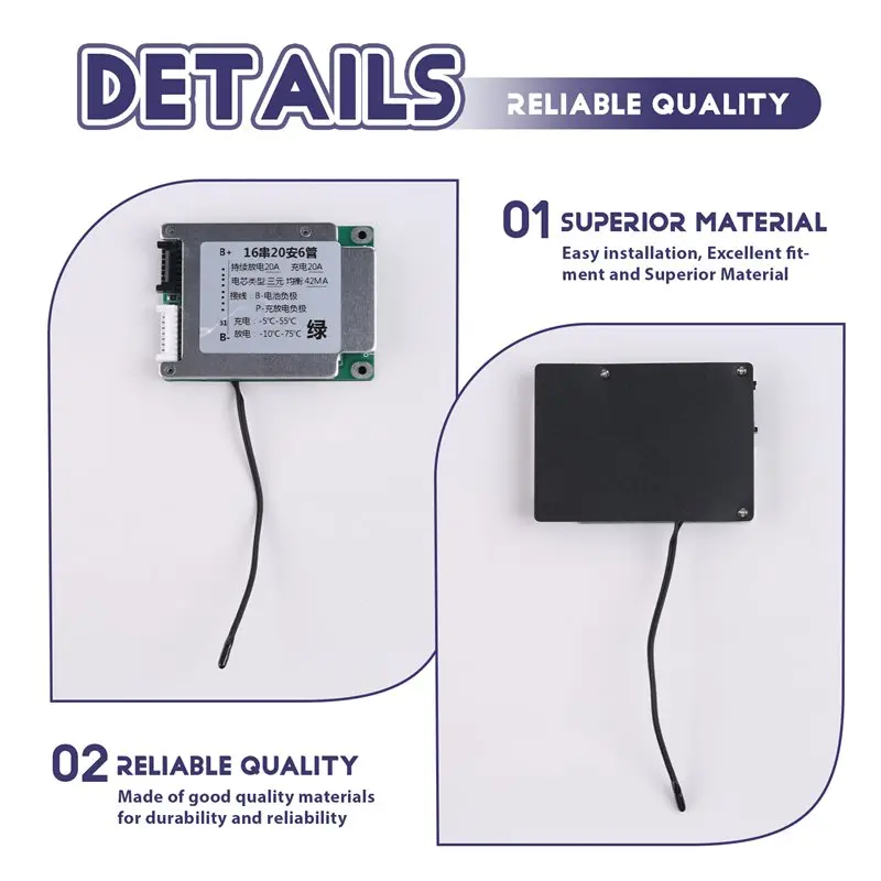 Y47A 16S 60V 20A BMS Battery Charge Board Equalizer with NTC Temperature Protection for Escooter Lithium Battery