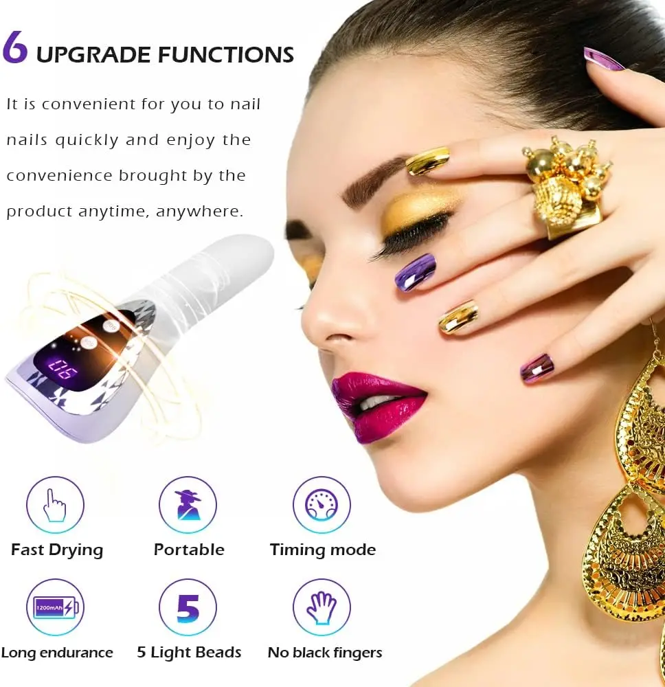 Portable UV LED Nail Lamp for Gel Nails, Rechargeable Mini Nail Dryer with 5V USB - Fast-Dry Curing Tool for DIY Manicure