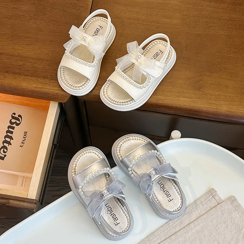 Summer New Girls Platform Sandals Sweet Lace Bow Kids Causal Shoes Hollow-out Back To School Children Open-toe Sandals Hook Loop