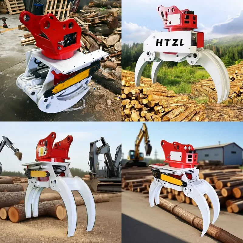 High Quality Hydraulic Excavator Tree Cutter Clip Saw Log Grab Wood Carousel Grapple Attachment for Factory Direct Sale