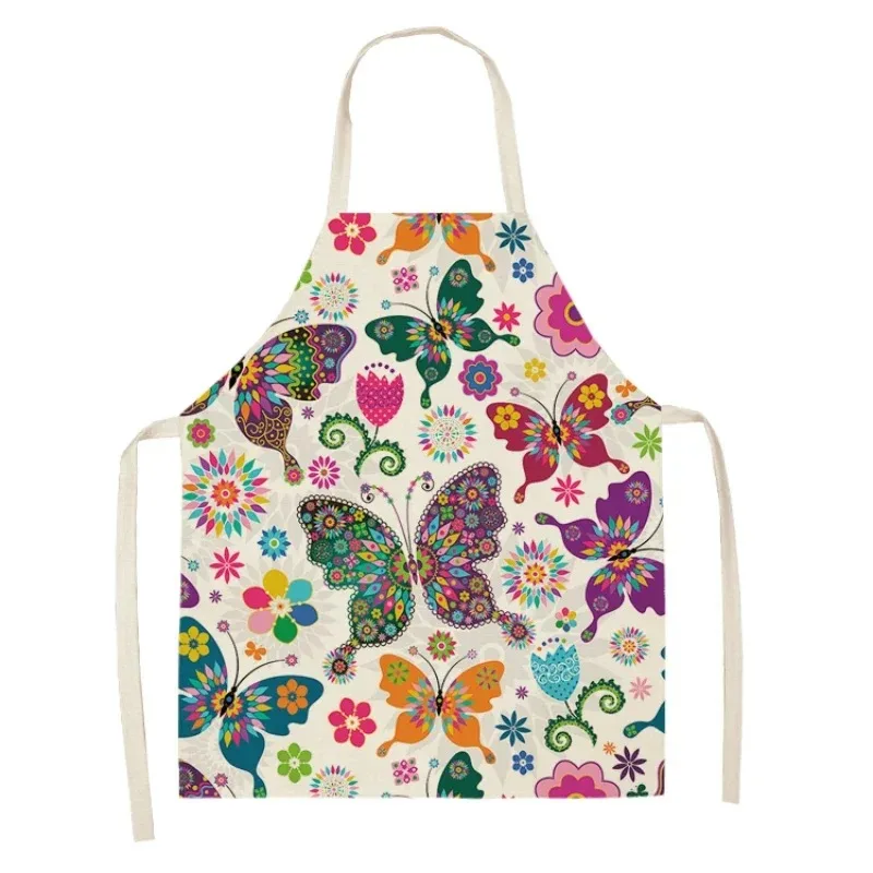 Butterfly Pattern Linen Hand Wipe Sleeveless Waist Apron Adult Children Home Decoration Apron Kitchen Cooking Accessories