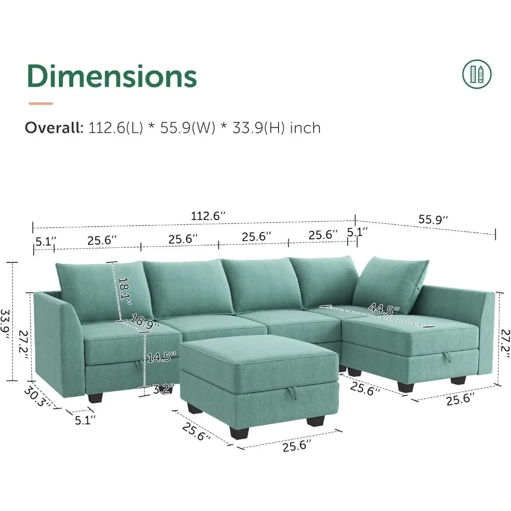 Convertible Sectional Sofawith Reversible Chaise L Shaped Modular Sofa with Storage Seats for Living Room, Aqua Blue