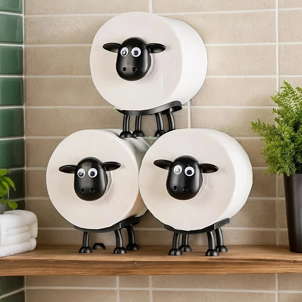 Soporte de papel higiénico divertido con forma de oveja, soporte de papel higiénico independiente, juego de baño, soporte de rollo de oveja negra, decoración linda para el baño