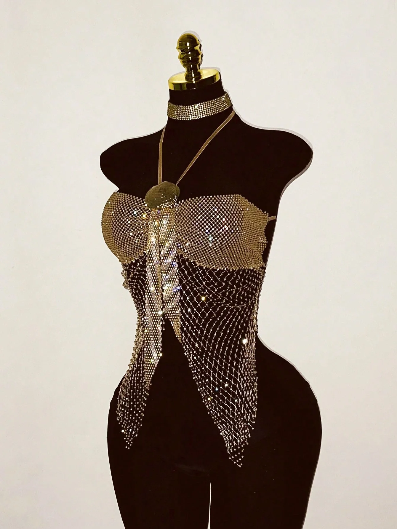 Boho Rhinestone Mesh Flowy Tank Top Women Sexy Backless Halter Neck Hollow Out Sheer Fishnet Tube Tops Holiday Party Camisole