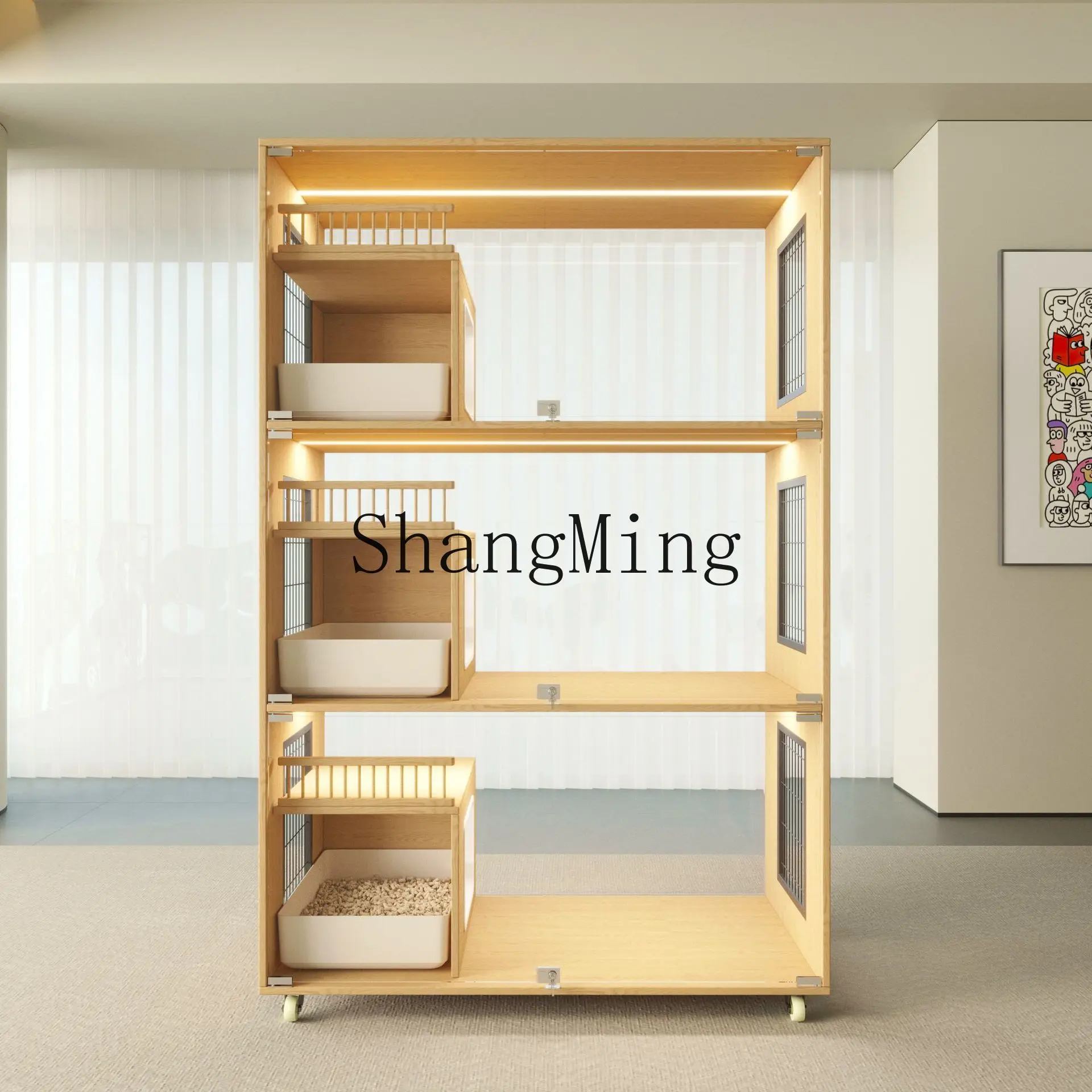 

ZYY solid wood cat cage villa cabinet cat room glass display brooding warm insulation cabinet box cage