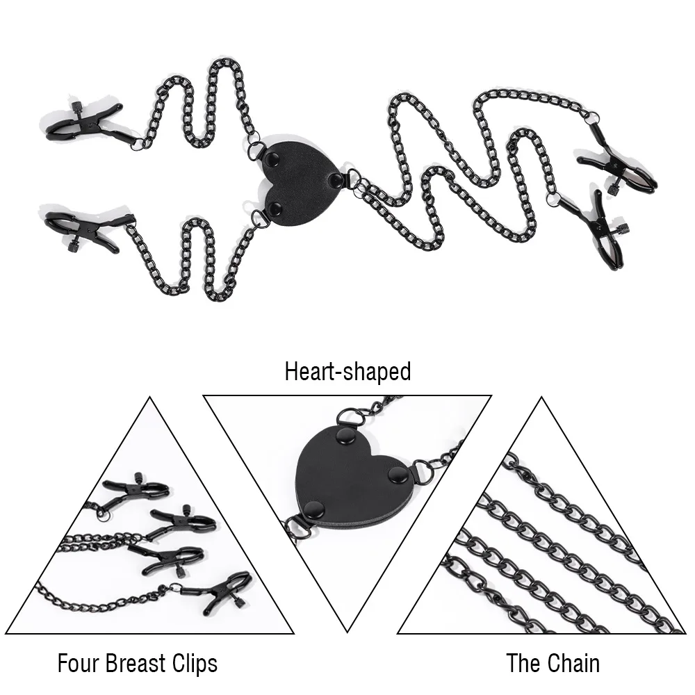 Четыре дополнительных металлических зажима для груди в форме сердца с регулируемым забавным и флиртовым реквизитом для пары SM, интимные изделия для взрослых, 18 +