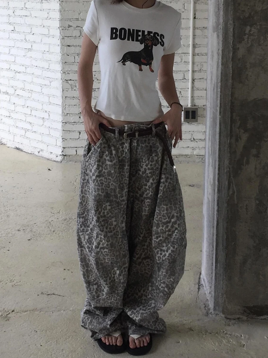 REDDACHiC ボーイフレンド ヒョウ レディース ジーンズ Y2k ヴィンテージ オーバーサイズ ローウエスト ワイドレッグ シルエット バレル パンツ 90s スケーター ストリートウェア