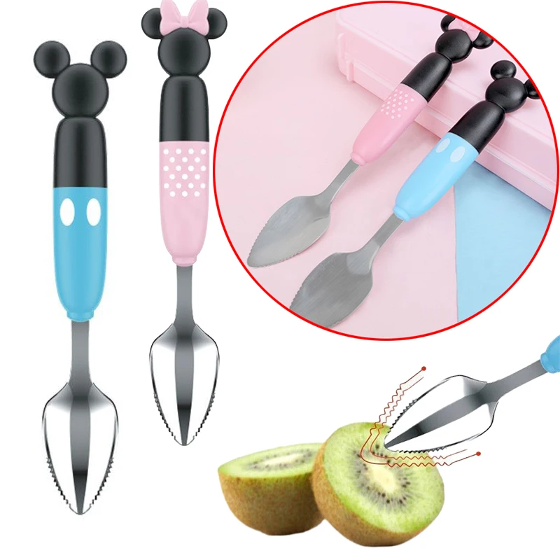 ديزني ميكي الأطفال مكشطة الفاكهة ملعقة أنيمي شخصيات صبي فتاة الفاكهة هريس أدوات الغذاء التكميلي أدوات المائدة هدية