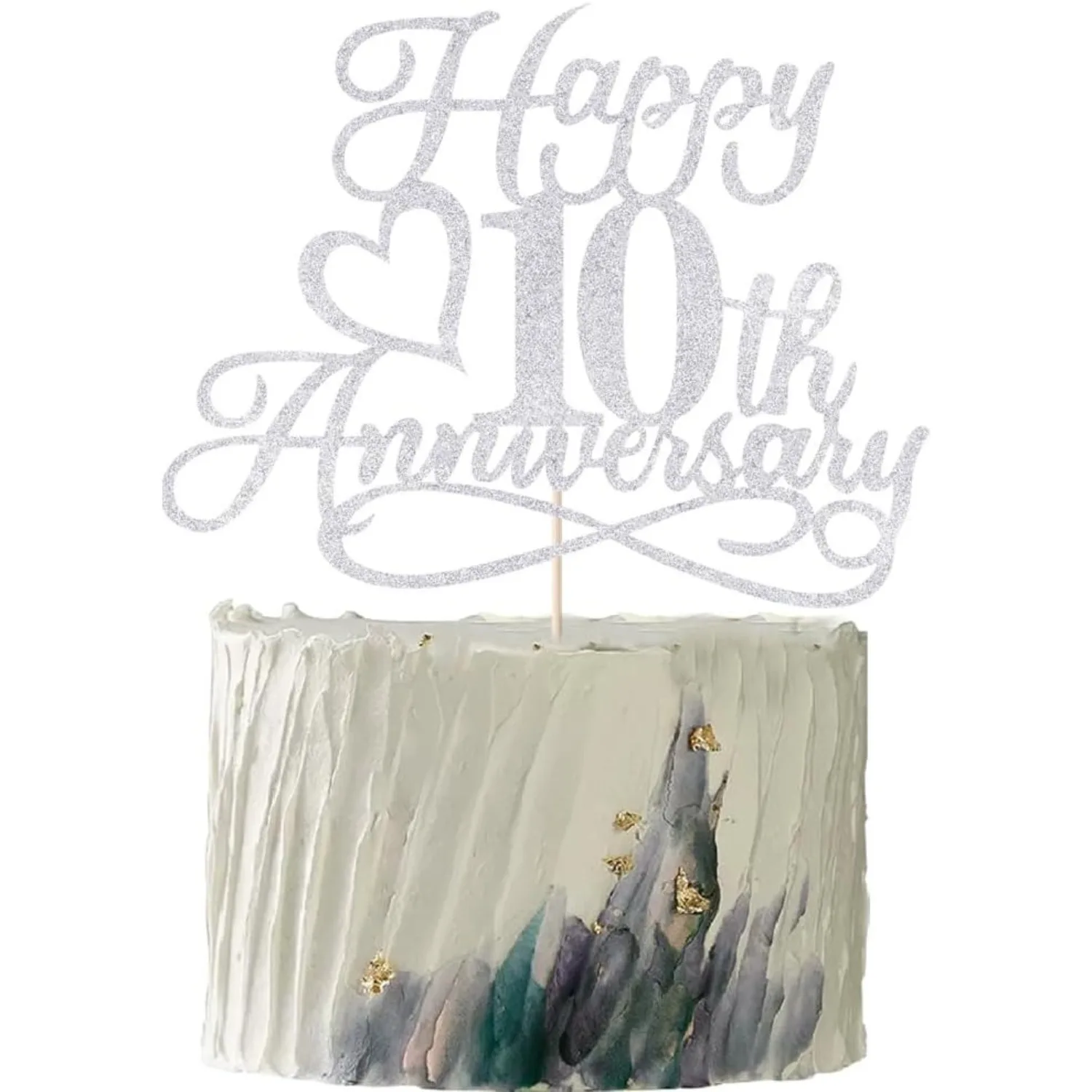 1 Stück Silber Glitzer Happy 10th Anniversary Cake Topper-Hochzeitstag Party Dekorationen, 10. Hochzeitstag Feier