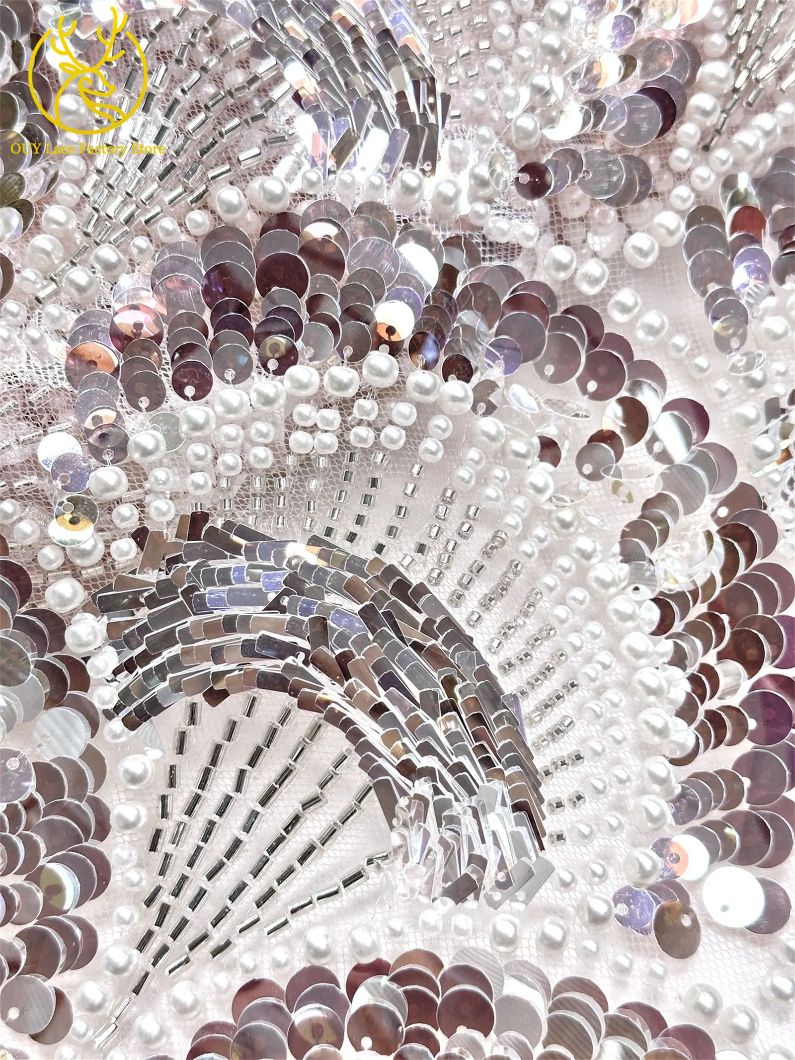 Roter französischer Tüll mit Perlen und Pailletten, Spitzenstoff 2026, hochwertiger afrikanischer Spitzenstoff, nigerianisch, zum Nähen von Hochzeits- und Abendkleidern – Detail 17