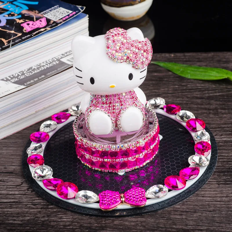 

Kawaii Hello Kitty Sanrio орнамент автомобильные духи алмазная коробка мультяшное милое украшение авто центральная консоль аксессуары для интерьера подарок