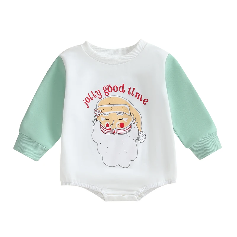 

Infant Baby Christmas Sweatshirt Jumpsuit Cartoon Santa Letter Print Round Neck Long Sleeve Romper Toddler Clothes