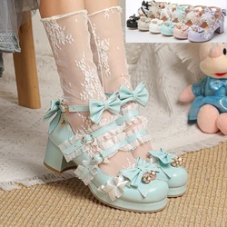 2023 New Lolita High Heel Single Shoes Thick Heel Women's Shoes Sweet and Cute PU Mary Jane Shoes