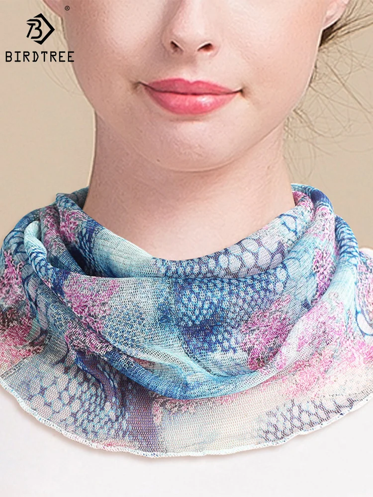 

Birdtree 2PCS 100%Real Mulberry Silk Scarf Knitted Collar Collar Fake Silk Scarf And Sunscreen Mesh Female Head Scarf A37210QM