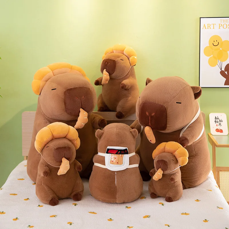 Kawaii Stuffed Plush Doll Capybara Backpack Pull Horn Bun Toy Cute Stuffed Animal for Kids Birthday Xmas Gift Plushie Toy