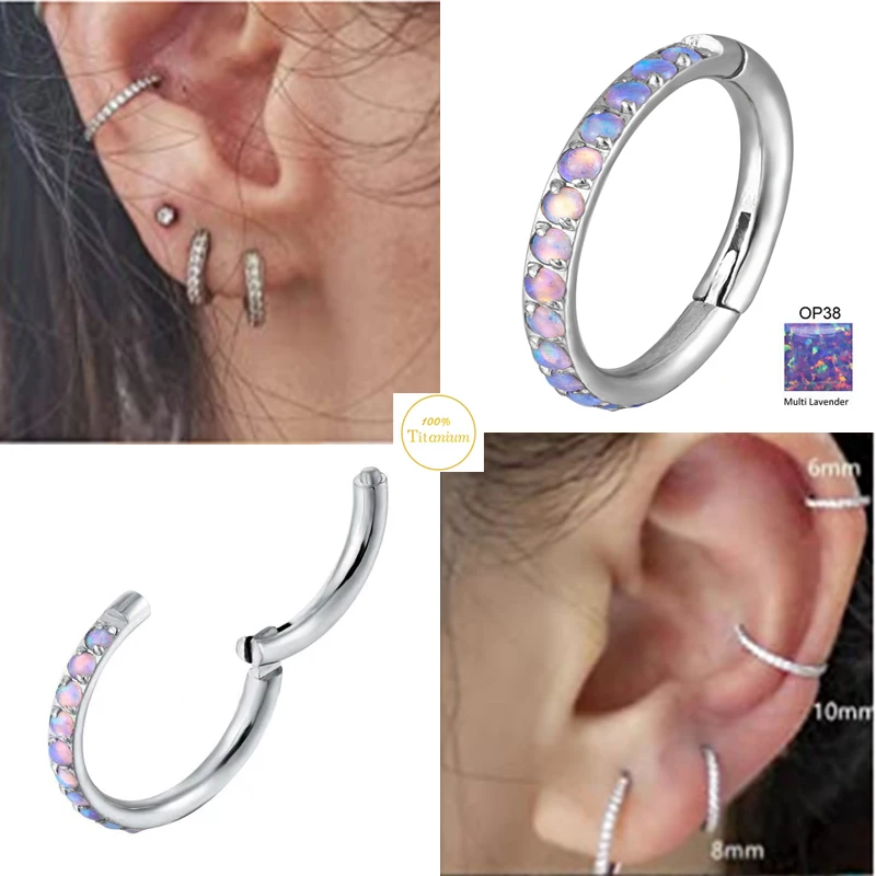 G23 Titanium Opal Piercing Earrings Septum Piercing Nose Ring Clicker Lip Ring Ear Cartilage Tragus Helix Piercing Jewelry 16G
