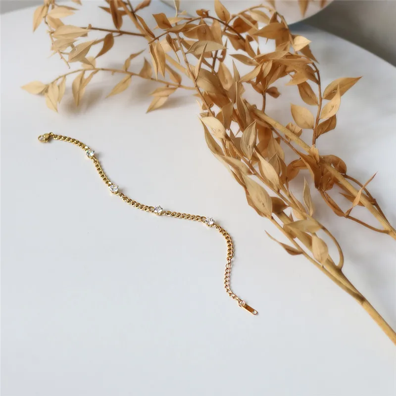 Stainless Steel 18K Gold Plated French Interval Geometric Zircon Bracelet Women Fashion Personality Anniversary Jewelry
