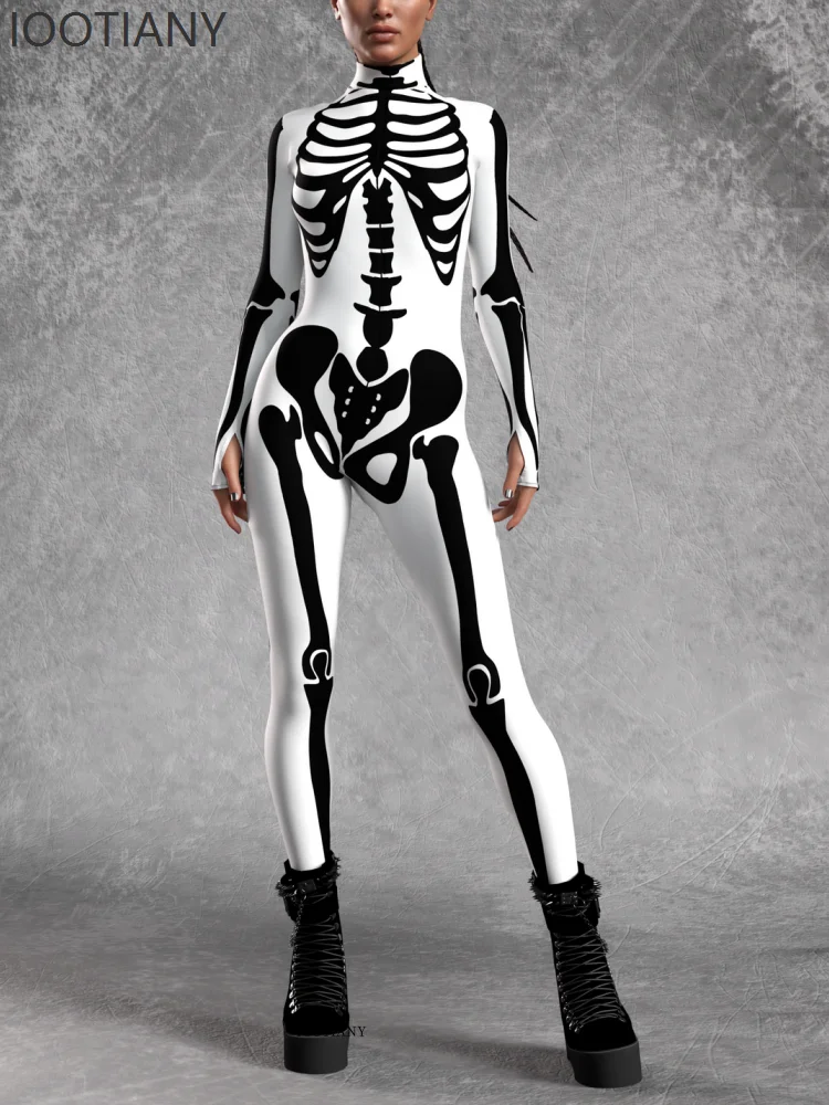 Set di tute Cyberpunk con teschio di Fen Greadult stampato in 3D per donne adulte Set di costumi per spettacoli teatrali aerei per feste di carnevale di Halloween