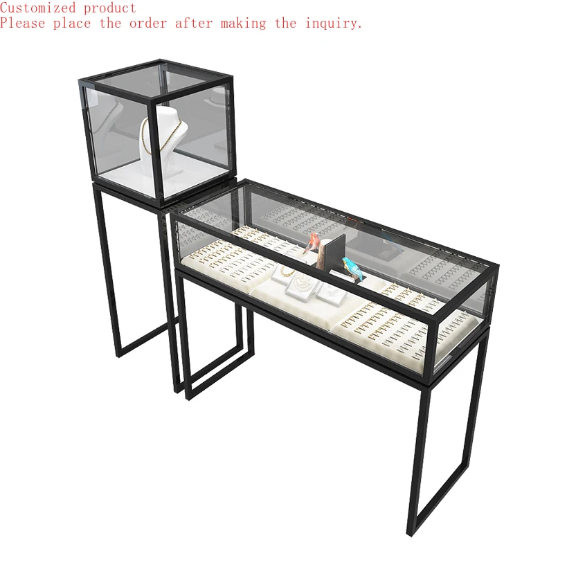 

Custom.Custom Color Jewelry Display Showcase Bracelet Stand Gold Metal Frame Necklace Led Light Cabinets Jewelry Rack for Store