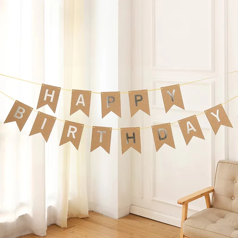 Gelukkige Verjaardag Vlaggen Decoratie Kraftpapier Banner Party Bunting Garland Set Jongen Meisje Baby Douche Decoratie Benodigdheden