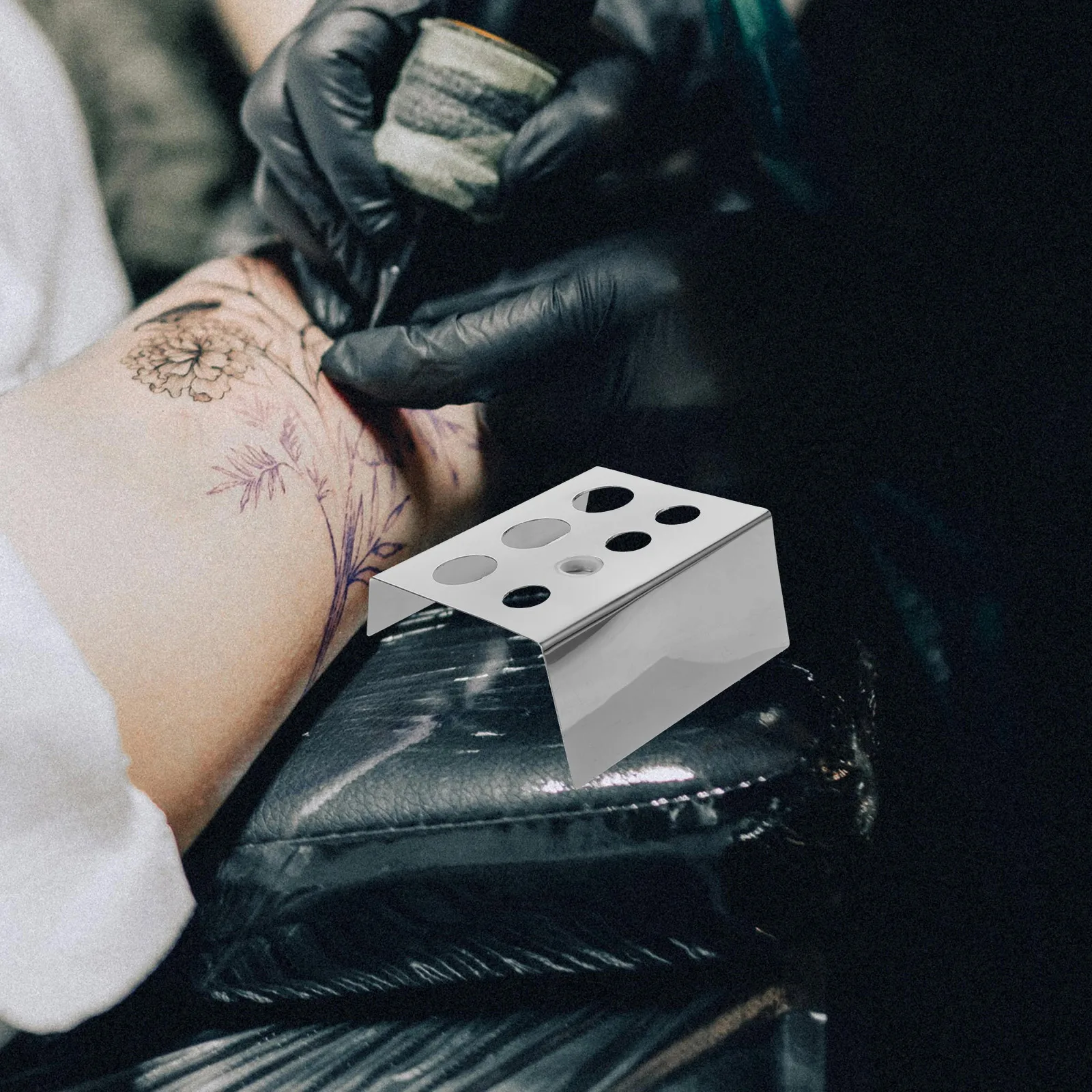 

5 шт., держатель для пигментов для татуировки, нержавеющая сталь, 7 отверстий, подставка для чернил, органайзер для профессиональных принадлежностей для татуировок, органайзер для пигментов