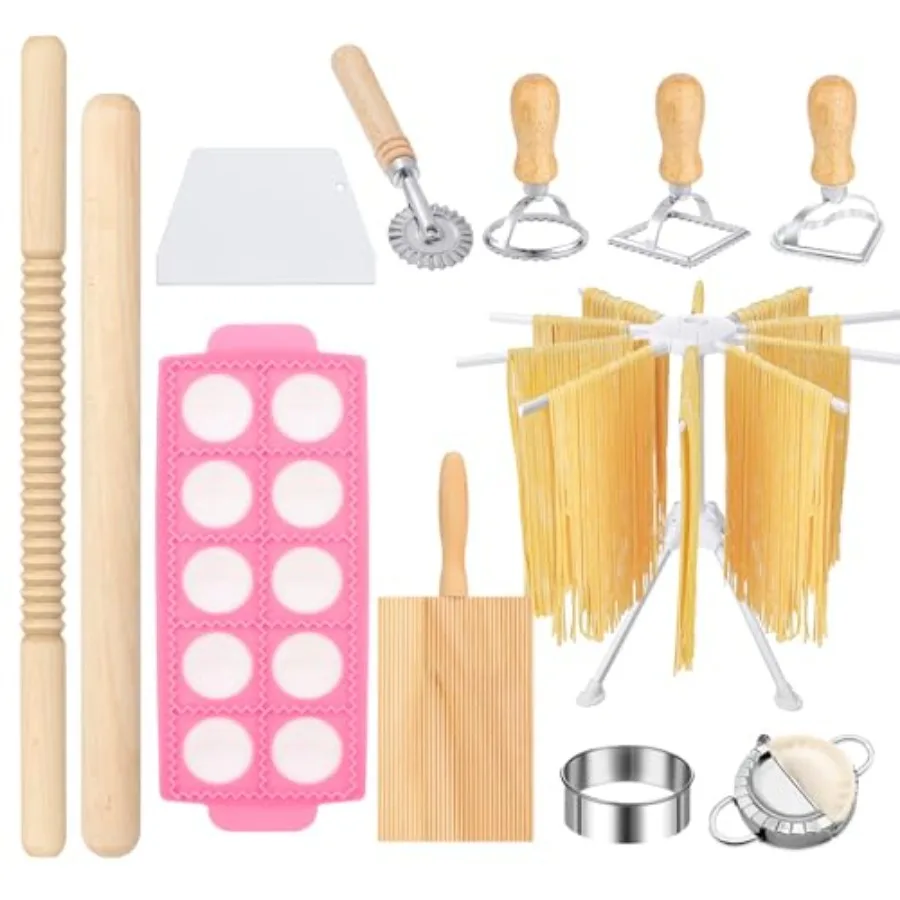 

PCS Pasta Maker Tool Set, Ravioli Mold Set, Ravioli Maker with Roller Wheel, Ravioli Cutter Set with Wooden Handle, Pasta Makin