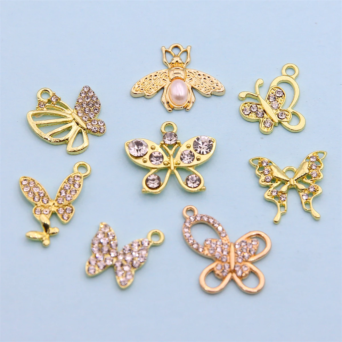 10pcs Multi-style Diamond Butterfly Light Luxury Alloy Bee Pendant Diy Handmade Necklace, Earrings, Mobile Phone Case Pendant