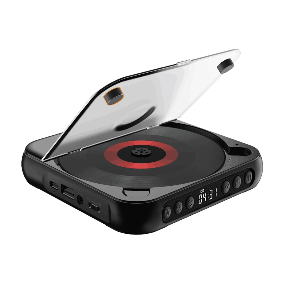 Type C CD Player: Compact 0.94-Inch Design with Protective Cover Bluetooth 5.3 Speaker - Rechargeable Battery 6 Playback Modes