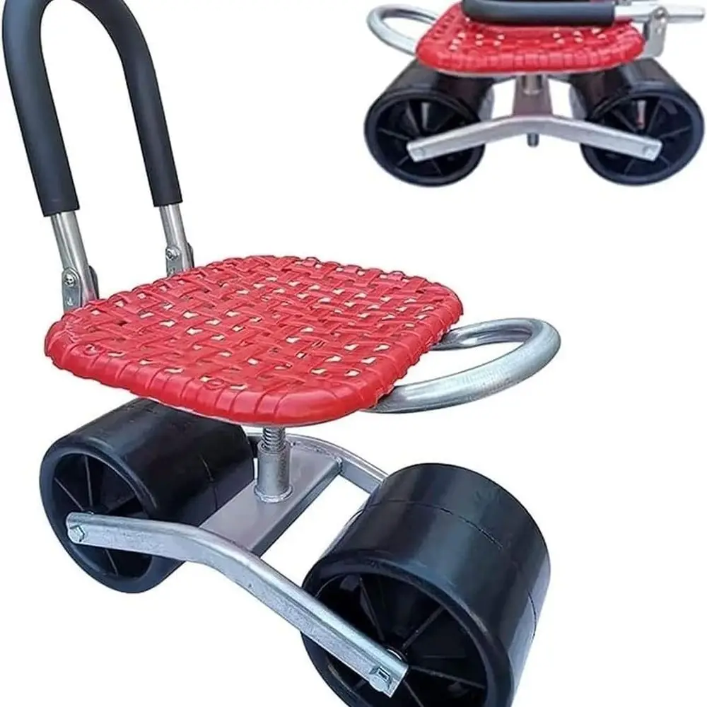 Adjustable Height Rolling Garden Seat with Wheels for Outdoor Planting and Lawn Work