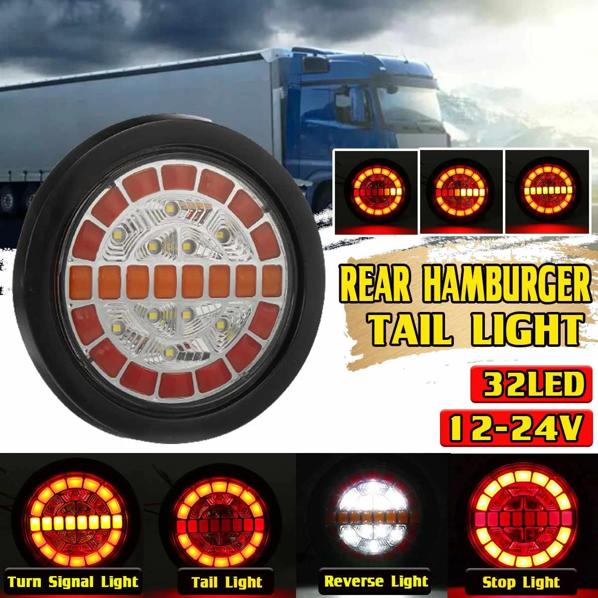 

1PC 12V-24V LED Taillight Rear Lights Round Trailer Tail Light Truck Sequential Flashlight Dynamic Turn Signal Brake Lamp