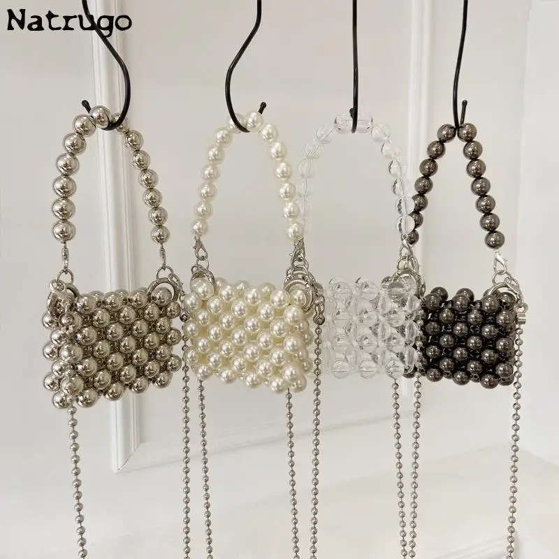 Pearl Crossbody Bags 2023 New Handmade Beaded Pearl Handbags Fashion Girl Gift Phone Pocket Wedding Party Clutches