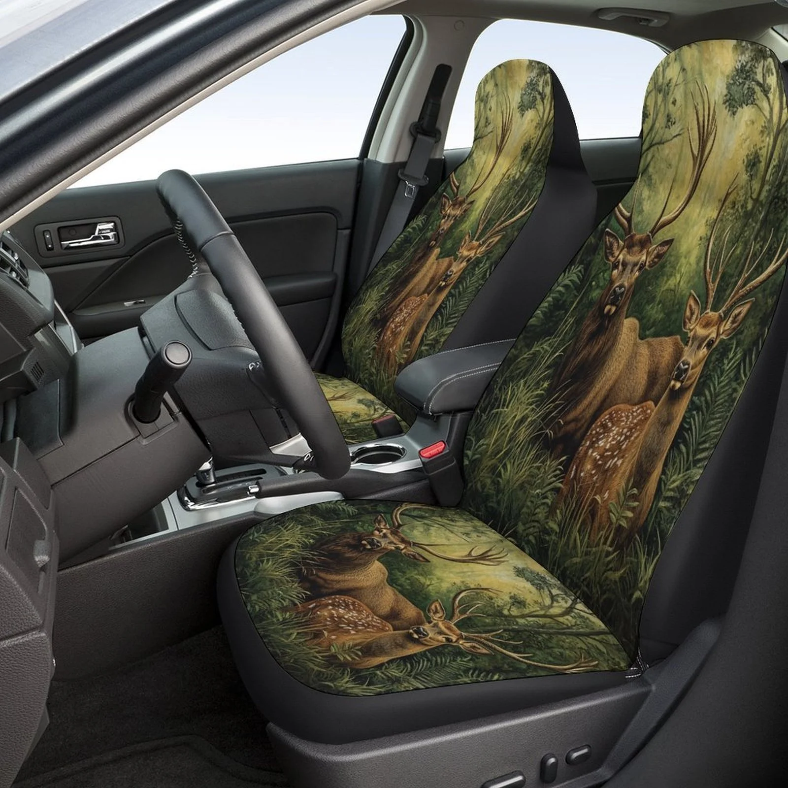 Deer In Forest Themed Car Seat Cover Set For Most Cars, Fashion Novelty Car Seat Protector Covers Full Set, Car Seat Covers Fo