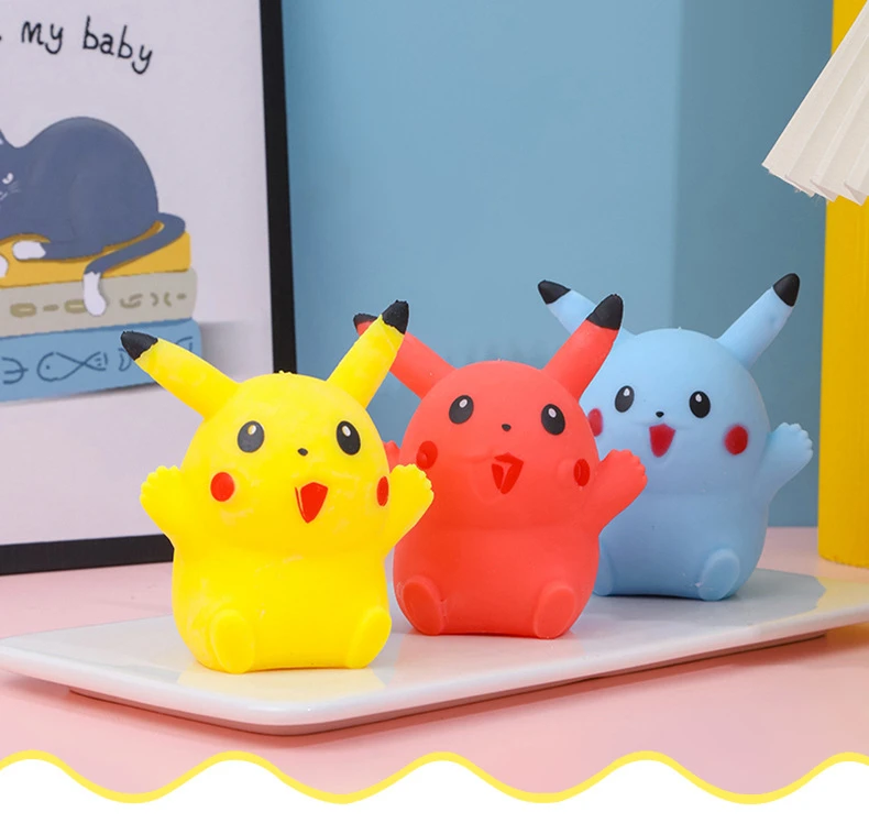 1/4pcs Pikachu stress ball Soft Stress Relieving Toy Anime Character Shape Plastic Squeezing Toy Doll Adult Hand Pinched Toy Gif