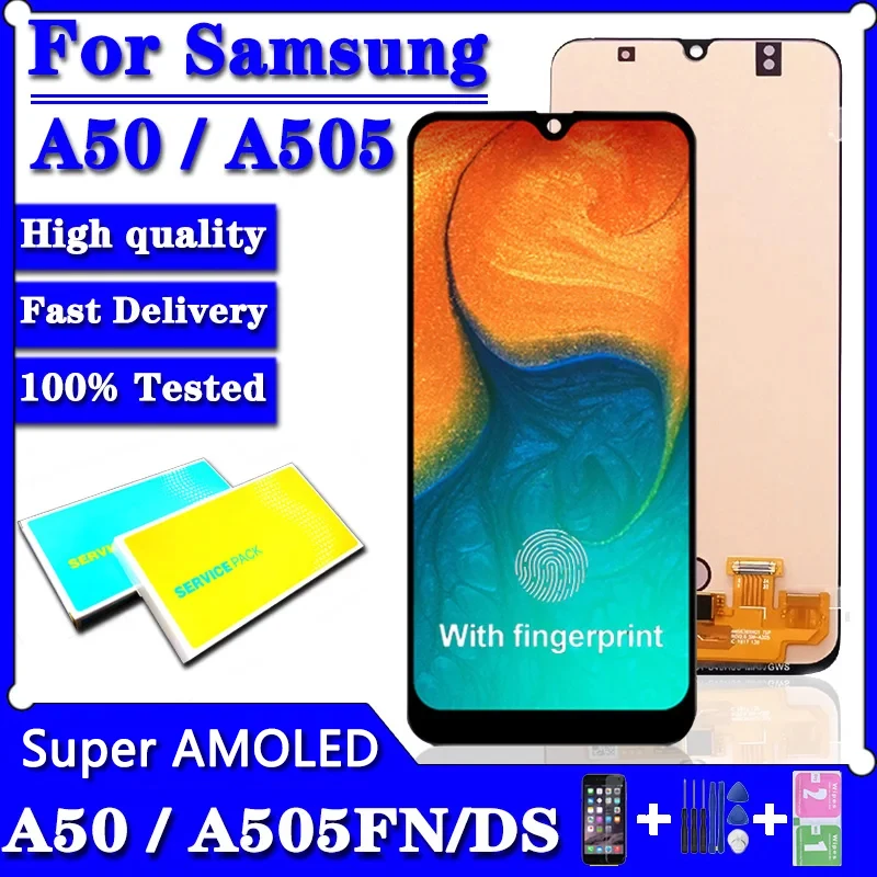 

6.4"Super AMOLED For Samsung A50 SM-A505FN/DS A505F/DS A505 LCD Display Touch Screen Digitizer With Frame For Samsung A50