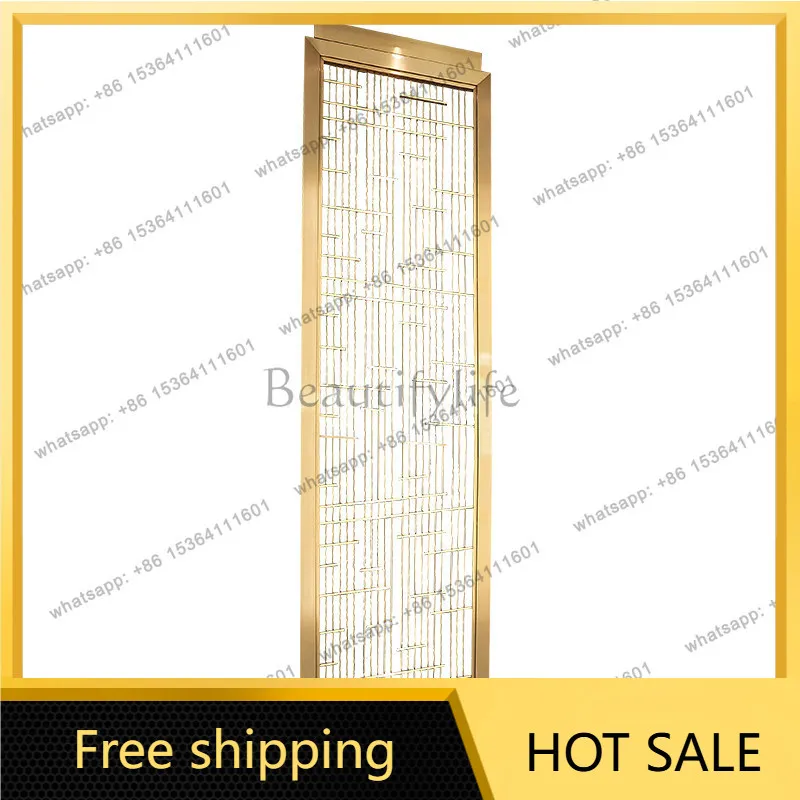 LS light luxury stainless steel screen partition floor empty flower grid titanium living room feng shui partition image wall