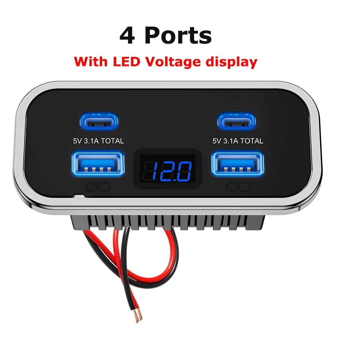 76W Dual PD Dual QC3.0 Type C USB Quick Charger 3.0 met schakelaar Snel opladen 4 poorten Power Panel voor bus ATV auto vrachtwagen Marine
