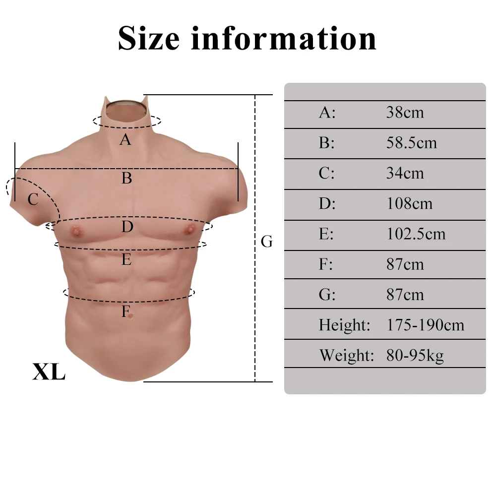 Realistic Silicone Male Muscle XL Size 60-95kg Suitable Suit Simulation Strong Figure Artificial Sturdy Chest Men Crossdresser