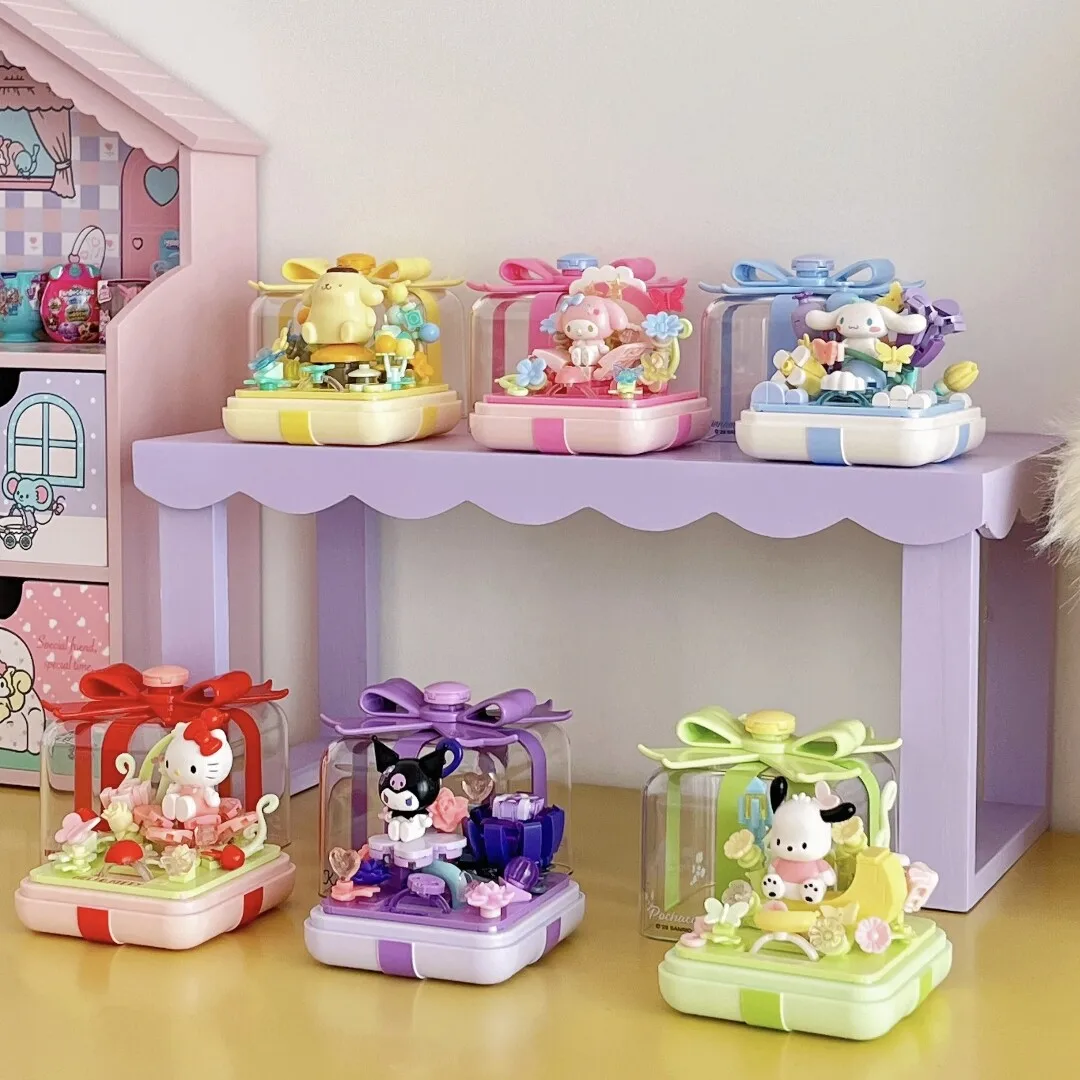 

2026 Hellokitty Kuromi Pochacco Blind Box Acrylic Ring Box Anime Peripherals Model Bricks Ornaments Toys For Kid Holiday Gift