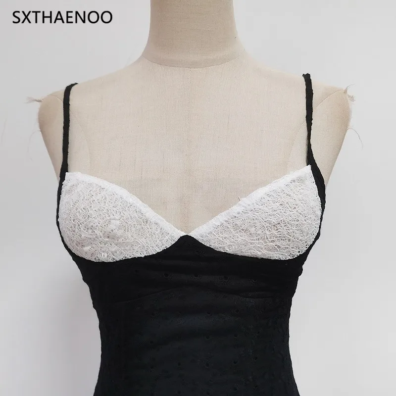 SXTHAENOO Hit Color Slimming Spliced Folds Minimalist Dresses for Women Square Neck Sleeveless Elegant Dress Female Clothing