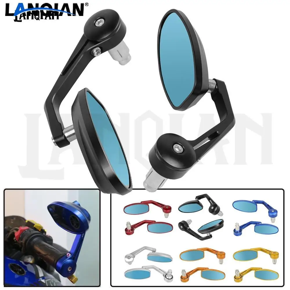 

Universal Motorcycle Rearview View Side Mirrors 7/8"22mm CNC HandleBar Bar End Side Mirrors Blue Convex Glass Rearview Mirrors