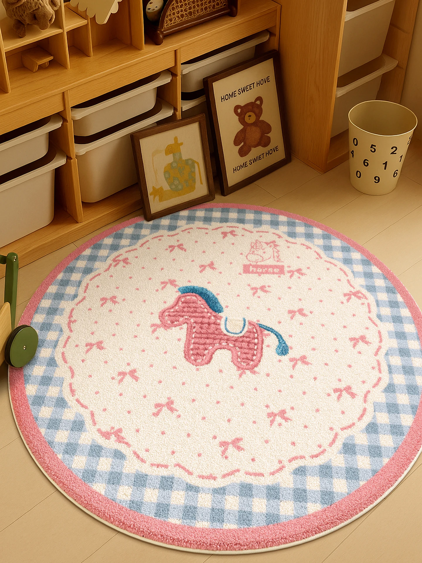 

Pink round Carpet Children's Room Reading Desk Mat Girl's Bedroom Ins Bedside Blanket Cartoon Style Home Decor Rug
