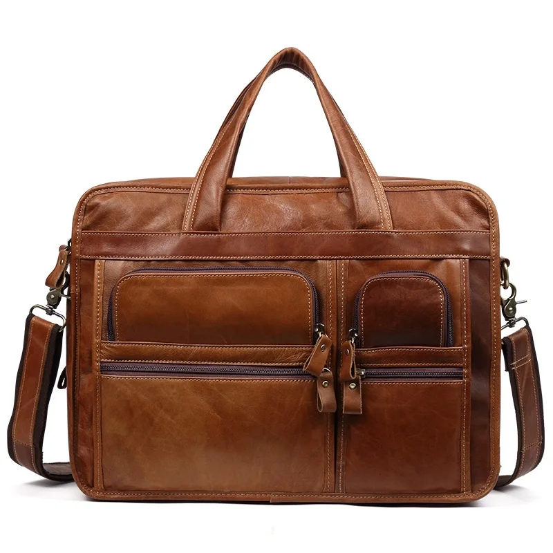 Maleta de couro para homens, sacola casual de negócios, bolsa de viagem grande, bolsa para laptop