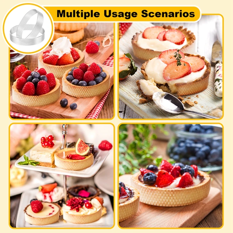 Circular Tart Rings with Holes Stainless Steel Fruit Pie Quiches Cake Mousse Mold Kitchen Baking Mould 10cm 10Pcs